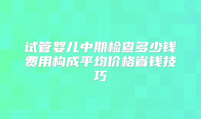 试管婴儿中期检查多少钱费用构成平均价格省钱技巧
