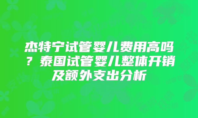 杰特宁试管婴儿费用高吗?泰国试管婴儿整体开销及额外支出分析