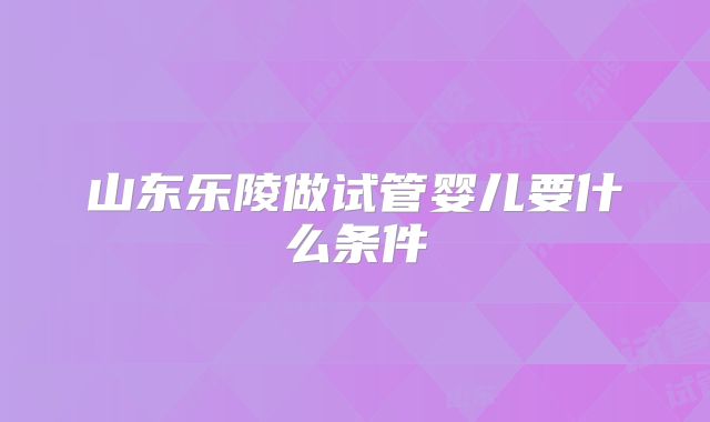 山东乐陵做试管婴儿要什么条件