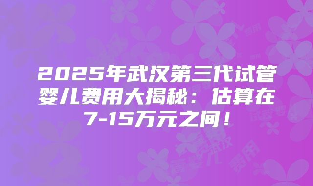 2025年武汉第三代试管婴儿费用大揭秘:估算在7-15万元之间!