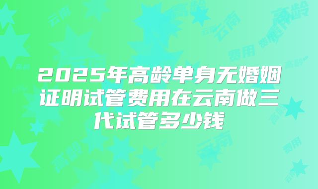 2025年高龄单身无婚姻证明试管费用在云南做三代试管多少钱