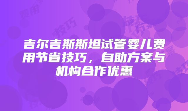 吉尔吉斯斯坦试管婴儿费用节省技巧,自助方案与机构合作优惠