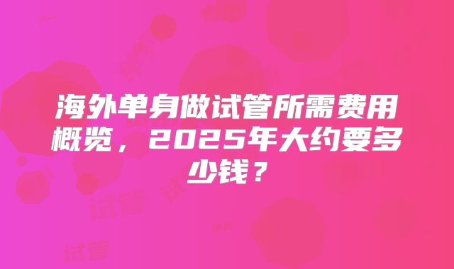 海外单身做试管所需费用概览，2025年大约要多少钱？