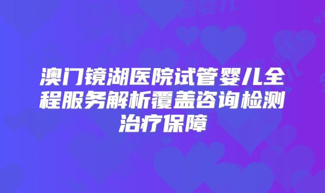 澳门镜湖医院试管婴儿全程服务解析覆盖咨询检测治疗保障