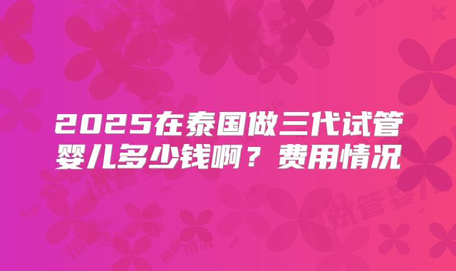 2025在泰国做三代试管婴儿多少钱啊？费用情况