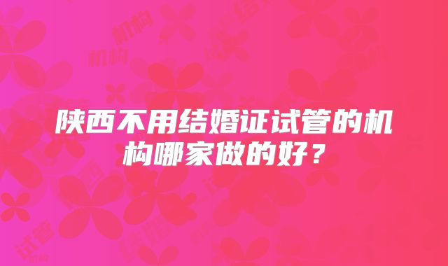 陕西不用结婚证试管的机构哪家做的好？