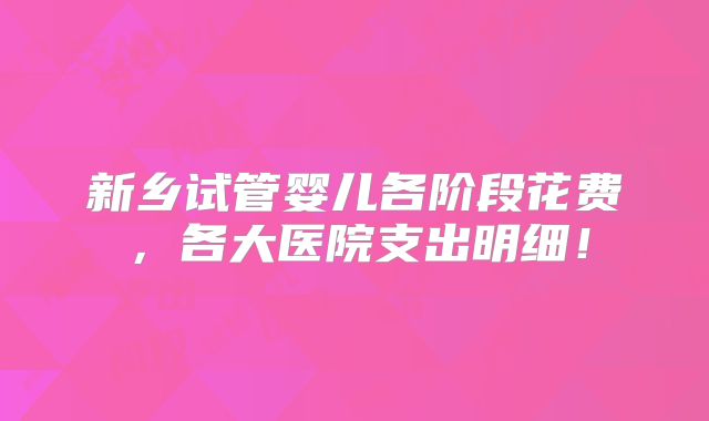 新乡试管婴儿各阶段花费，各大医院支出明细！