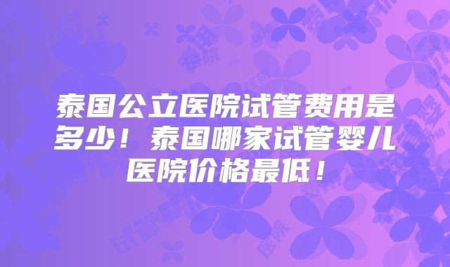 泰国公立医院试管费用是多少!泰国哪家试管婴儿医院价格最低!