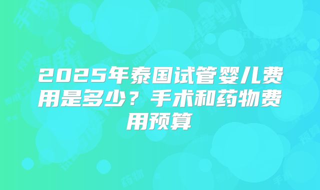 2025年泰国试管婴儿费用是多少？手术和药物费用预算