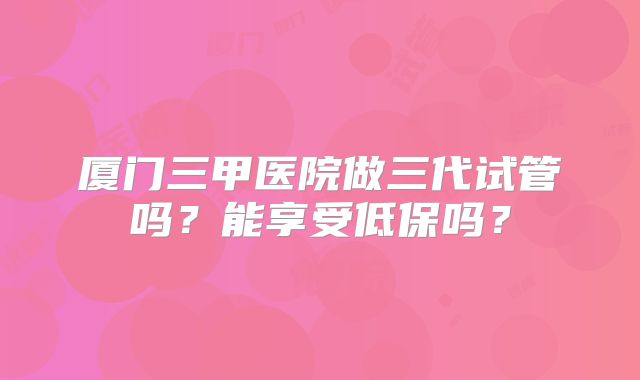 厦门三甲医院做三代试管吗?能享受低保吗?