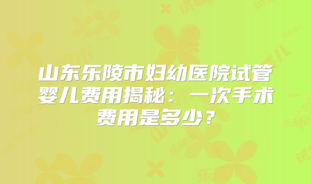 山东乐陵市妇幼医院试管婴儿费用揭秘：一次手术费用是多少？