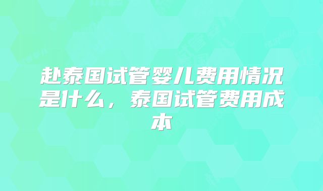 赴泰国试管婴儿费用情况是什么，泰国试管费用成本