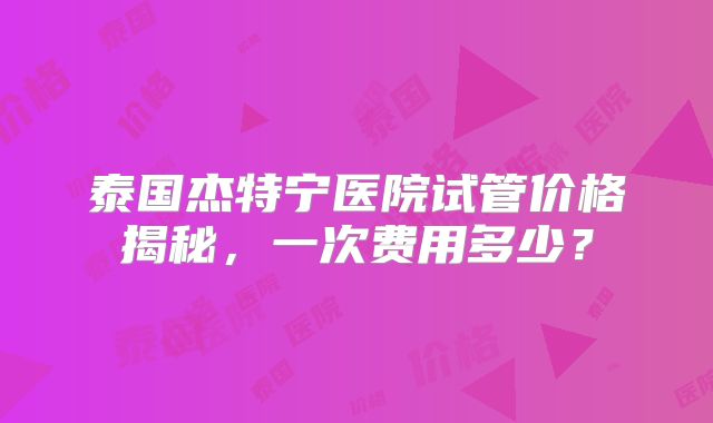 泰国杰特宁医院试管价格揭秘,一次费用多少?