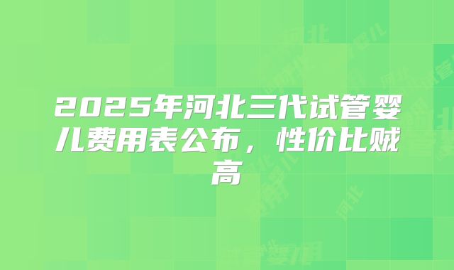 2025年河北三代试管婴儿费用表公布，性价比贼高