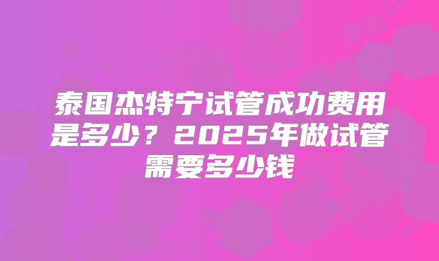 泰国杰特宁试管成功费用是多少？2025年做试管需要多少钱