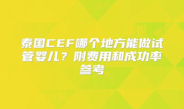 泰国CEF哪个地方能做试管婴儿?附费用和成功率参考