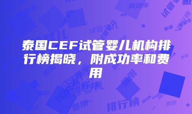 泰国CEF试管婴儿机构排行榜揭晓,附成功率和费用