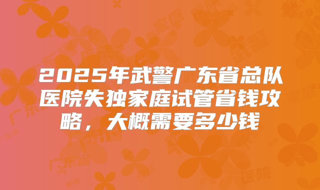 2025年武警广东省总队医院失独家庭试管省钱攻略,大概需要多少钱