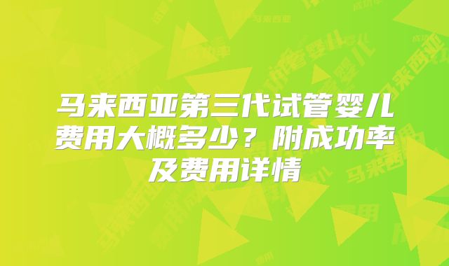马来西亚第三代试管婴儿费用大概多少?附成功率及费用详情