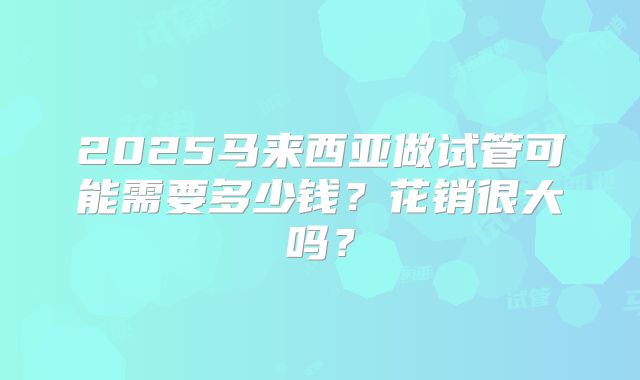 2025马来西亚做试管可能需要多少钱?花销很大吗?