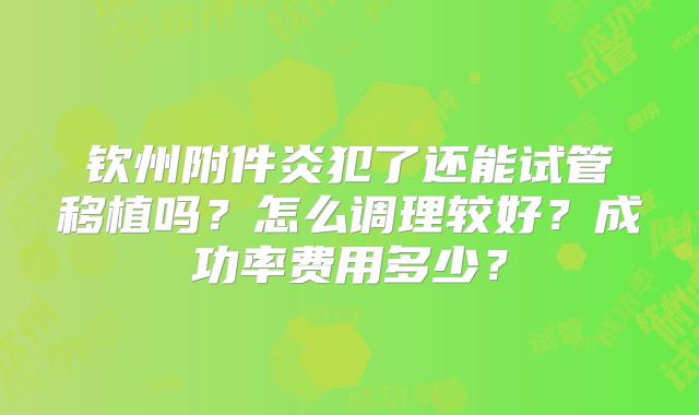 钦州附件炎犯了还能试管移植吗?怎么调理较好?成功率费用多少?