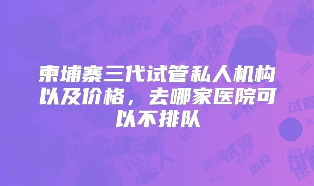 柬埔寨三代试管私人机构以及价格,去哪家医院可以不排队