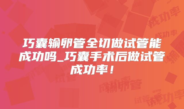 巧囊输卵管全切做试管能成功吗_巧囊手术后做试管成功率！