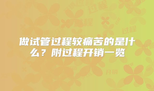 做试管过程较痛苦的是什么？附过程开销一览