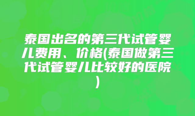 泰国出名的第三代试管婴儿费用、价格(泰国做第三代试管婴儿比较好的医院)