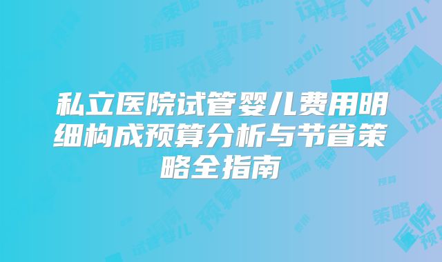 私立医院试管婴儿费用明细构成预算分析与节省策略全指南