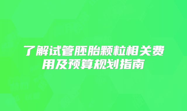 了解试管胚胎颗粒相关费用及预算规划指南