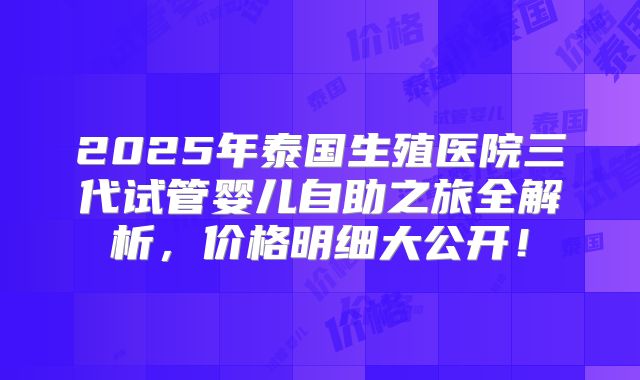 2025年泰国生殖医院三代试管婴儿自助之旅全解析，价格明细大公开！