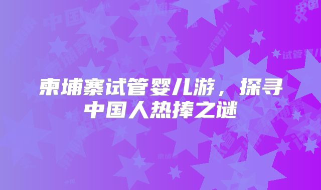 柬埔寨试管婴儿游,探寻中国人热捧之谜