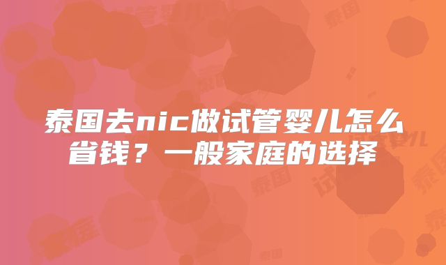 泰国去nic做试管婴儿怎么省钱？一般家庭的选择