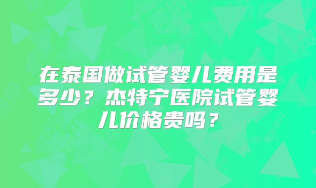 在泰国做试管婴儿费用是多少？杰特宁医院试管婴儿价格贵吗？