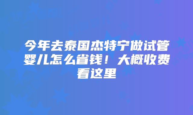 今年去泰国杰特宁做试管婴儿怎么省钱！大概收费看这里