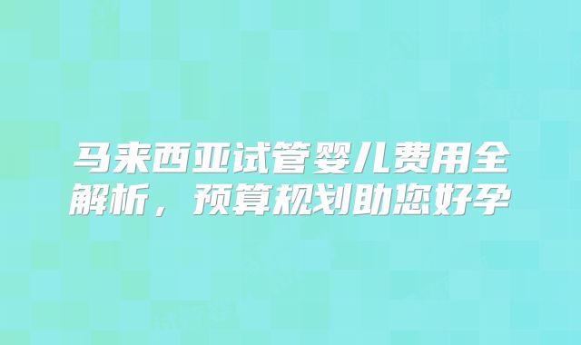 马来西亚试管婴儿费用全解析,预算规划助您好孕