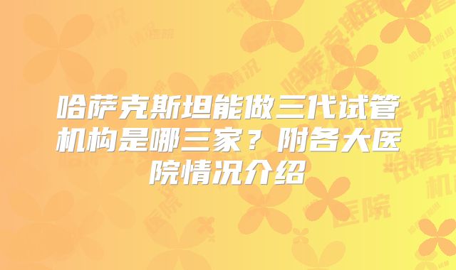 哈萨克斯坦能做三代试管机构是哪三家?附各大医院情况介绍