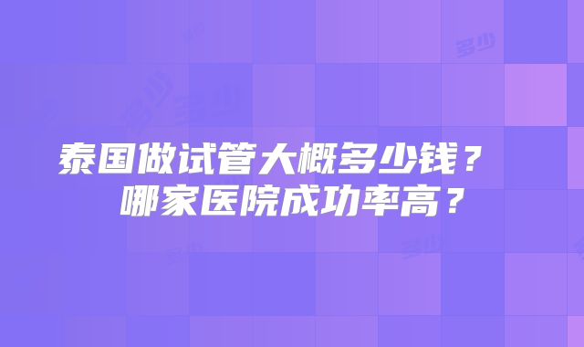 泰国做试管大概多少钱? 哪家医院成功率高?