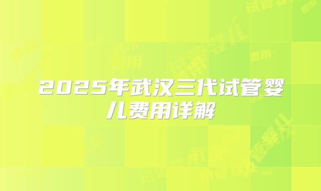 2025年武汉三代试管婴儿费用详解