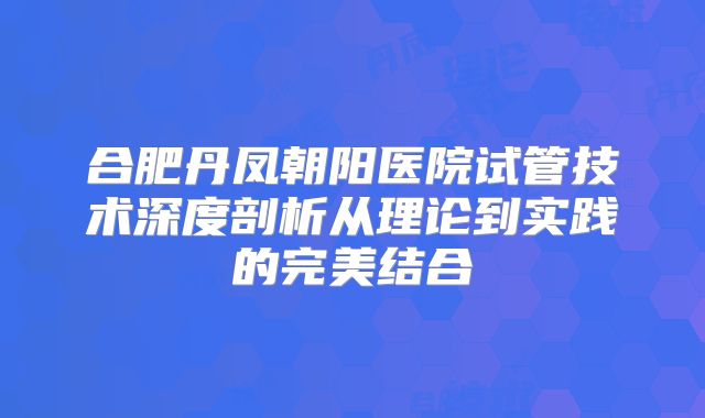 合肥丹凤朝阳医院试管技术深度剖析从理论到实践的完美结合