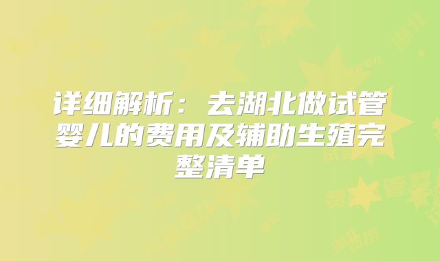详细解析：去湖北做试管婴儿的费用及辅助生殖完整清单
