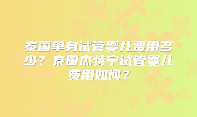 泰国单身试管婴儿费用多少?泰国杰特宁试管婴儿费用如何?