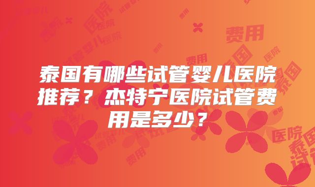 泰国有哪些试管婴儿医院推荐？杰特宁医院试管费用是多少？