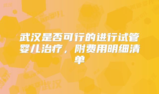 武汉是否可行的进行试管婴儿治疗，附费用明细清单