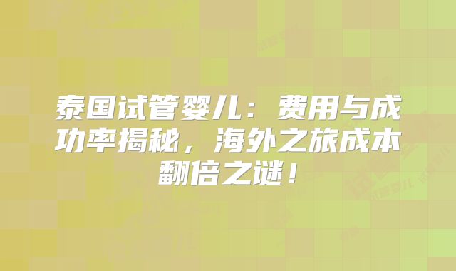 泰国试管婴儿：费用与成功率揭秘，海外之旅成本翻倍之谜！