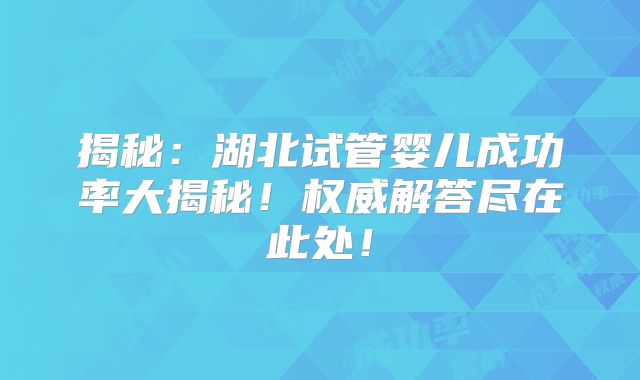 揭秘:湖北试管婴儿成功率大揭秘!权威解答尽在此处!