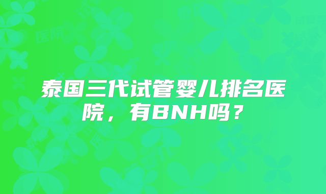 泰国三代试管婴儿排名医院,有BNH吗?