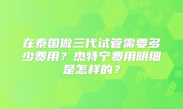 在泰国做三代试管需要多少费用?杰特宁费用明细是怎样的?