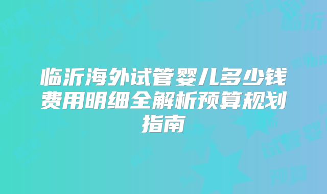 临沂海外试管婴儿多少钱费用明细全解析预算规划指南